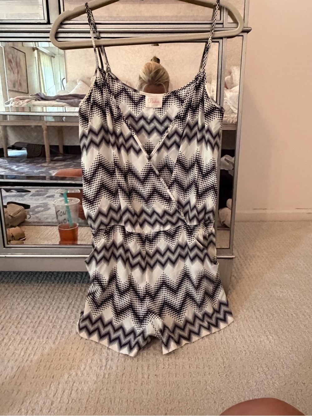 Parker Black and White Zigzag Spaghetti Strap Romper